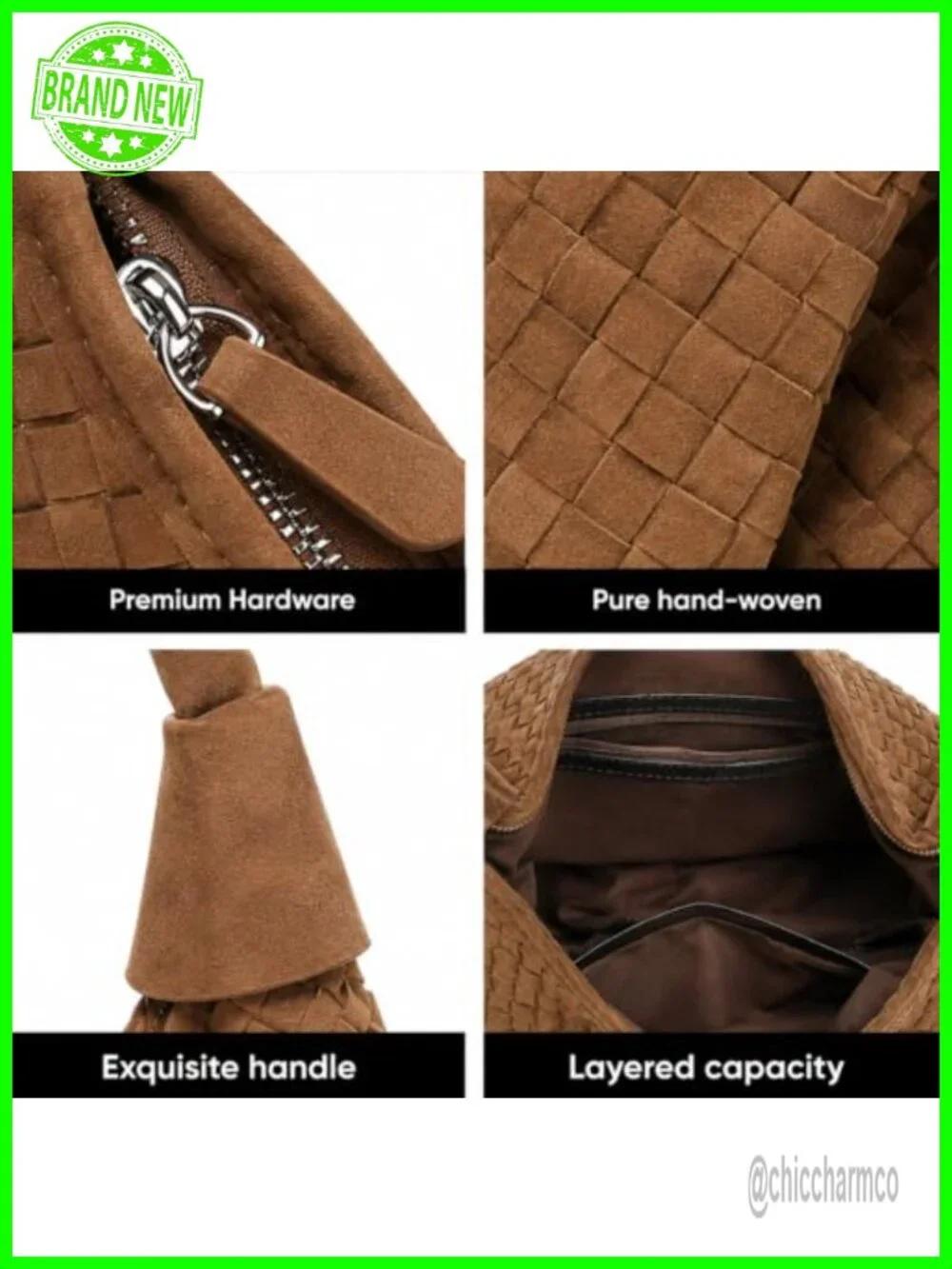 Woven Suede Large Slouchy Hobo Tote Bag Shoulder Purse